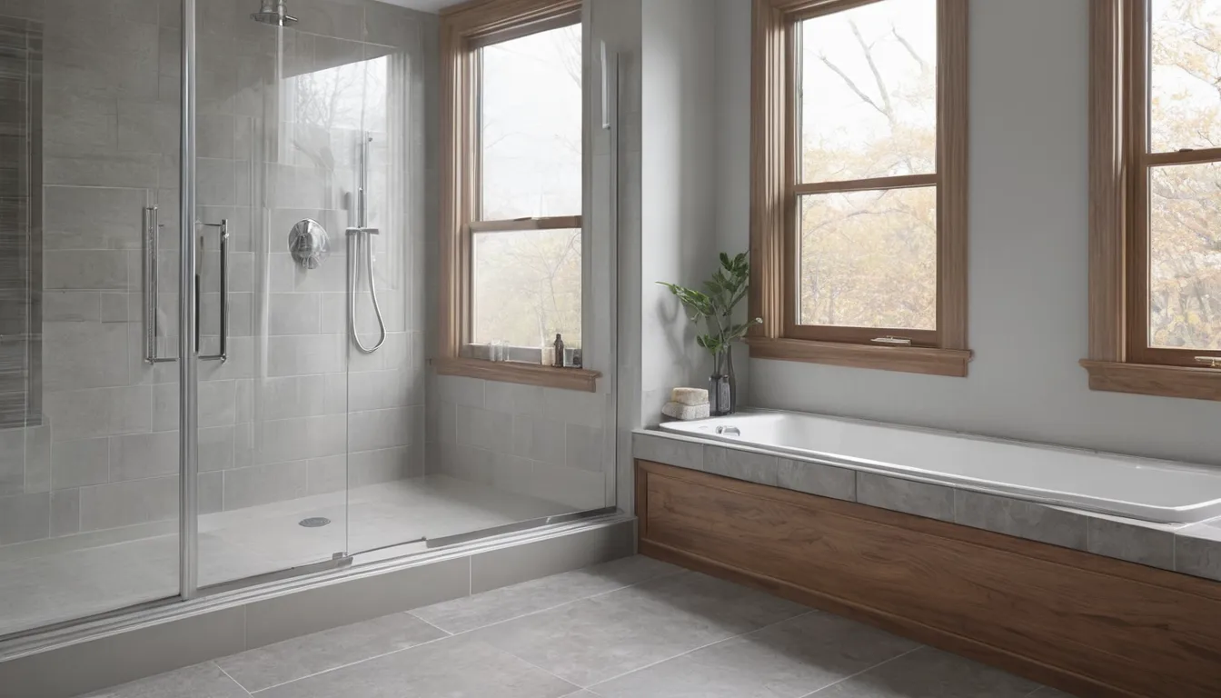 Smiling older homeowner stepping into a bright, low-entry walk-in shower with grab bars in a Mount Airy area home